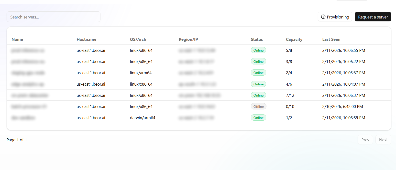 Server infrastructure dashboard screenshot